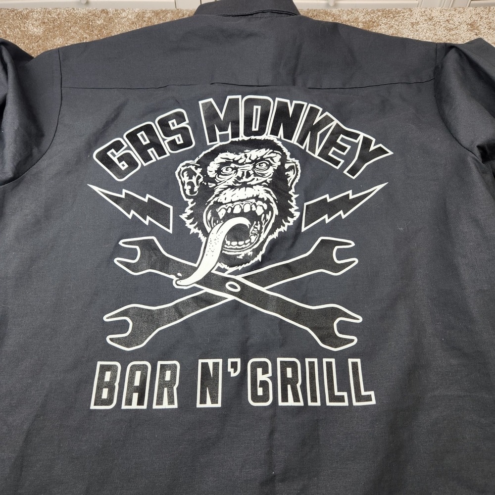 Red Kap Gas Monkey Bar N' Grill Key West XL Work Shirt Gray Short Sleeve Button